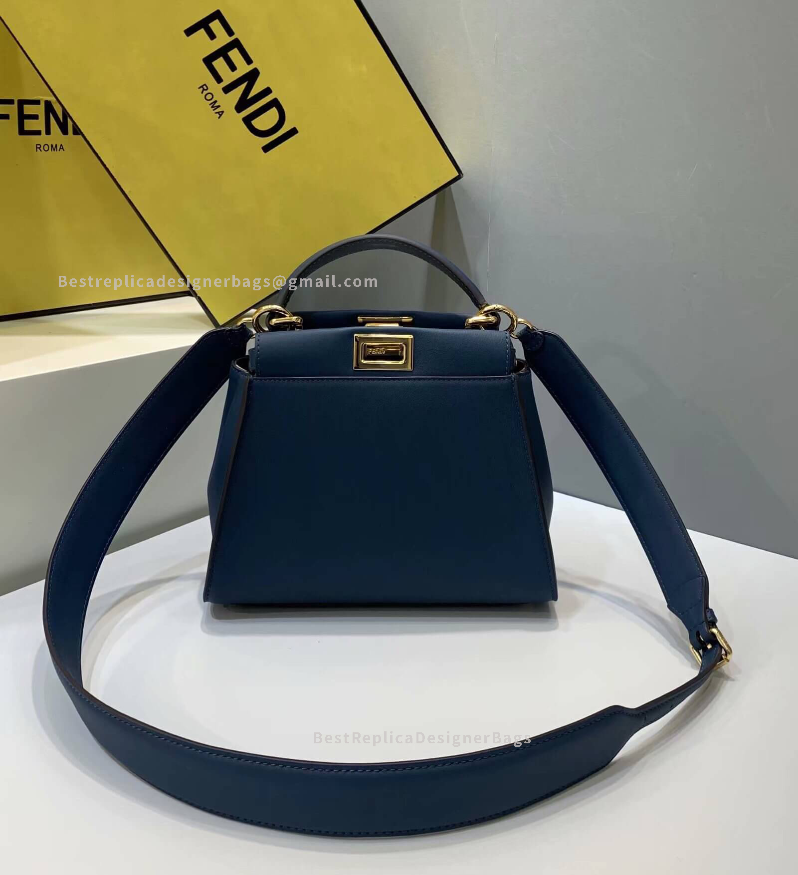 Fendi Peekaboo Iconic Mini Blue Leather Bag 2121S